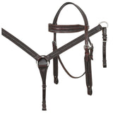 HILASON Western Horse Genuine Leather Hand Tooled Headstall Breast Collar Girth Brown