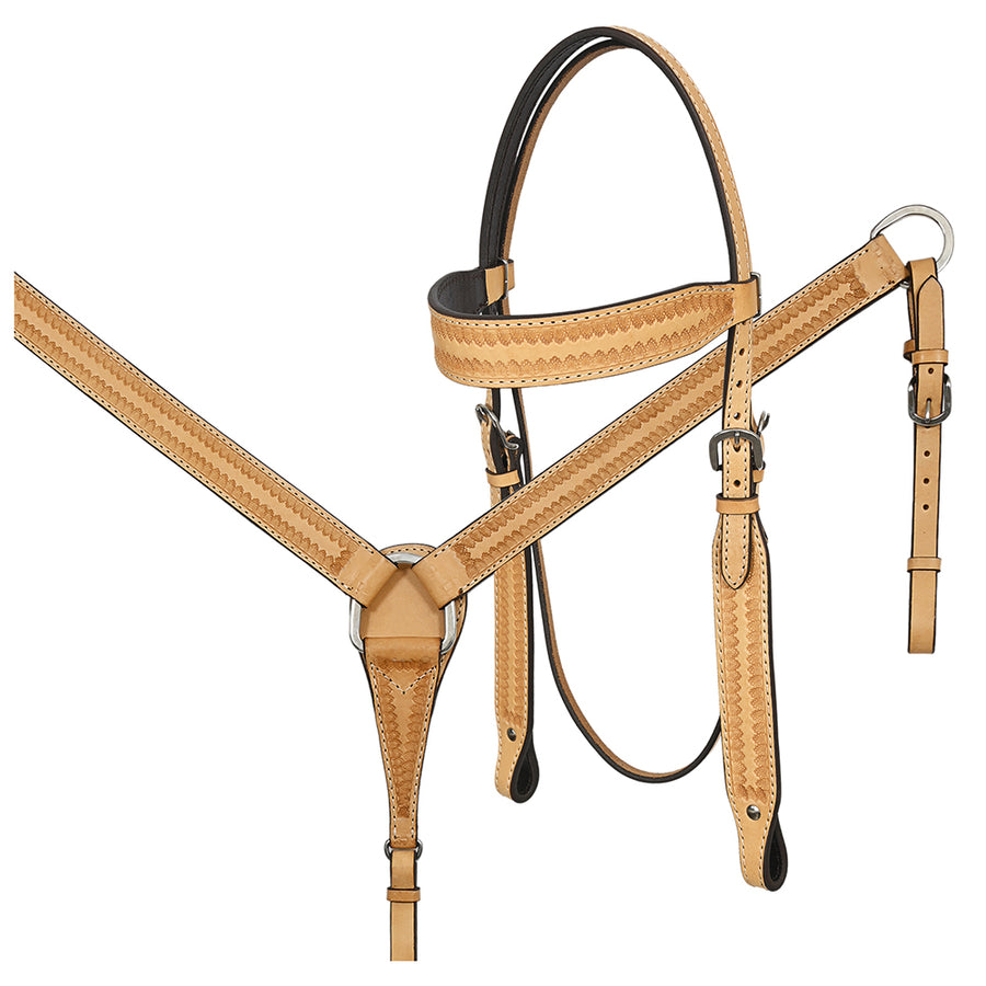 HILASON Western Horse Genuine Leather Hand Tooled Headstall Breast Collar Tan - Uhorse