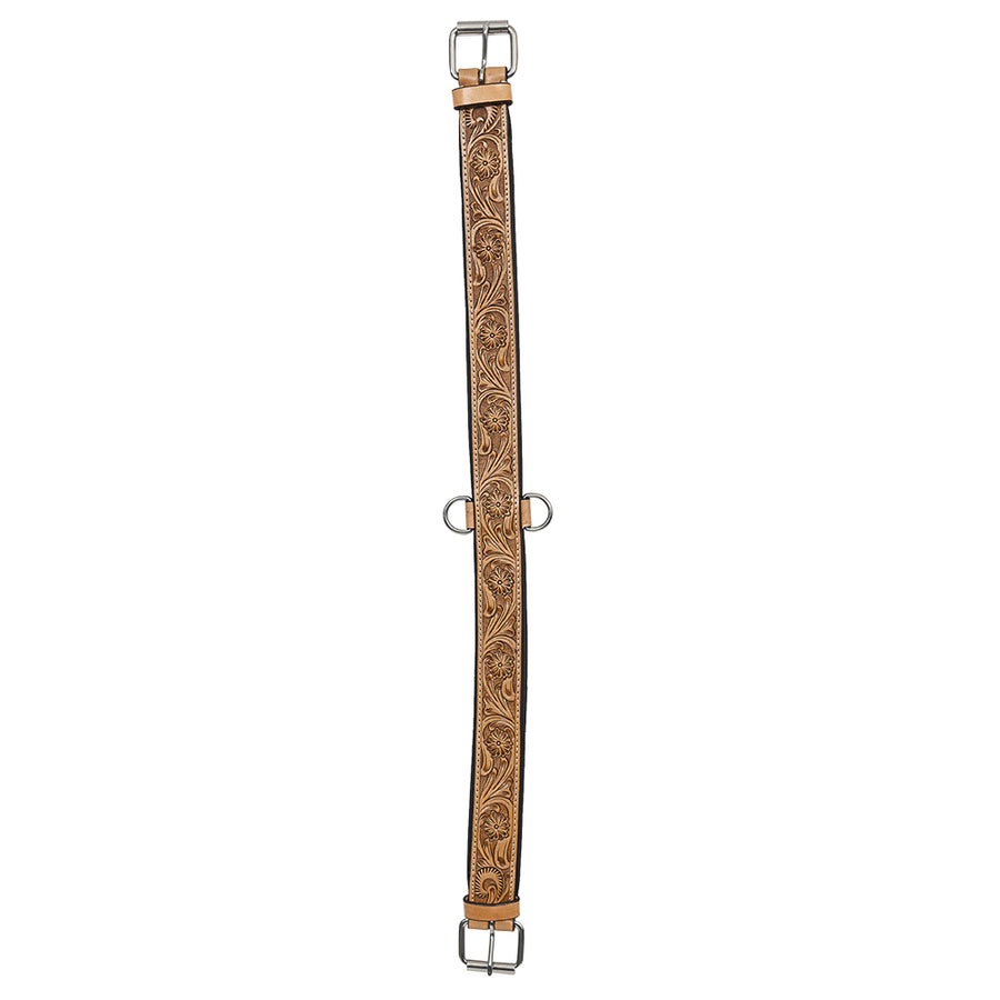 HILASON Western Horse Genuine Leather Hand Tooled Floral Design Girth Tan - Uhorse