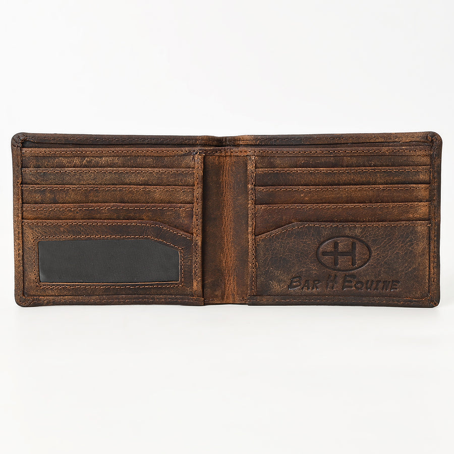BAR H EQUINE American Western Bifold Men Genuine Leather Wallet Brown