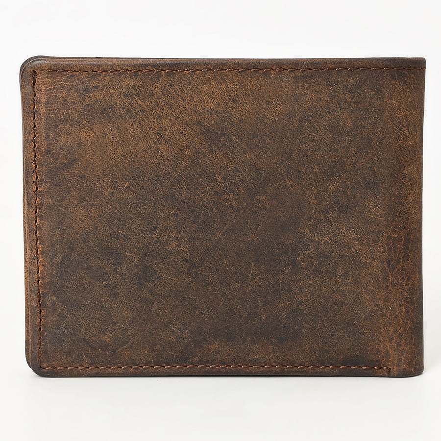 BAR H EQUINE American Western Bifold Men Genuine Leather Wallet Brown