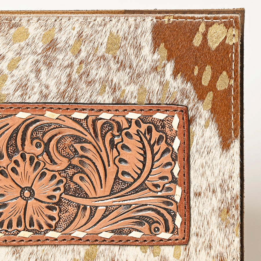 American Darling Western Leather Portfolio with Hair-On Cowhide, Genuine Leather Body & Hand-Tooled Floral Panel, Premium Craftsmanship