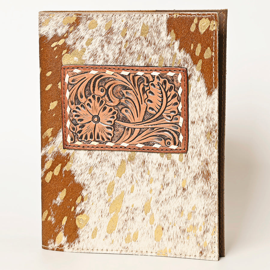 American Darling Western Leather Portfolio with Hair-On Cowhide and Hand-Tooled Floral Panel - Uhorse