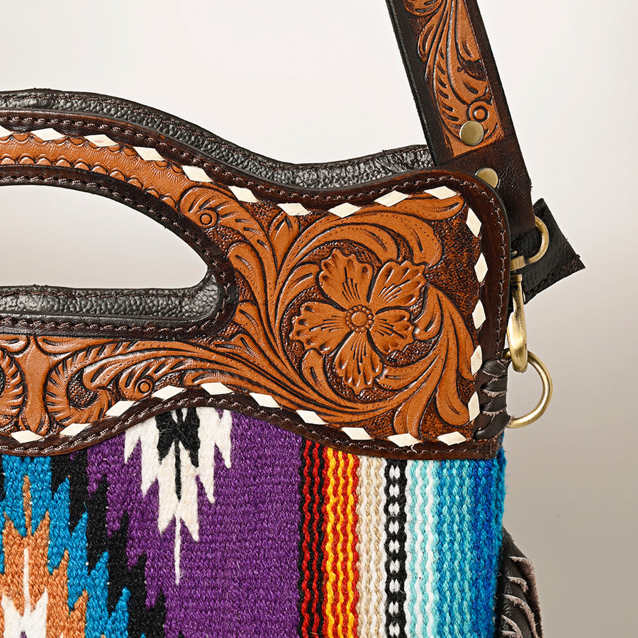 OHLAY Clutch Hand Tooled Saddle Blanket Genuine Leather women bag western handbag