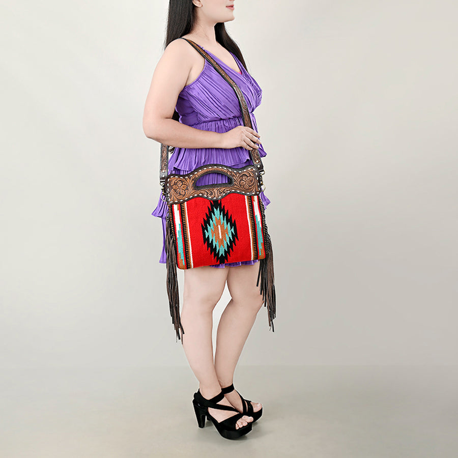 OHLAY Clutch Hand Tooled Saddle Blanket Genuine Leather women bag western handbag