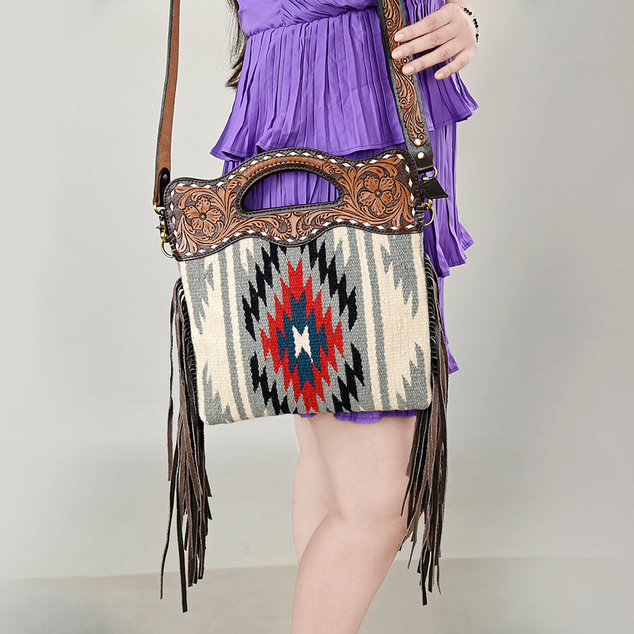 OHLAY Clutch Hand Tooled Saddle Blanket Genuine Leather women bag western handbag