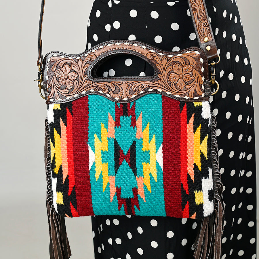 OHLAY Clutch Hand Tooled Saddle Blanket Genuine Leather women bag western handbag