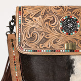 OHLAY OHG124 Cross Body Hand Tooled Hair-On Genuine Leather women bag western handbag purse