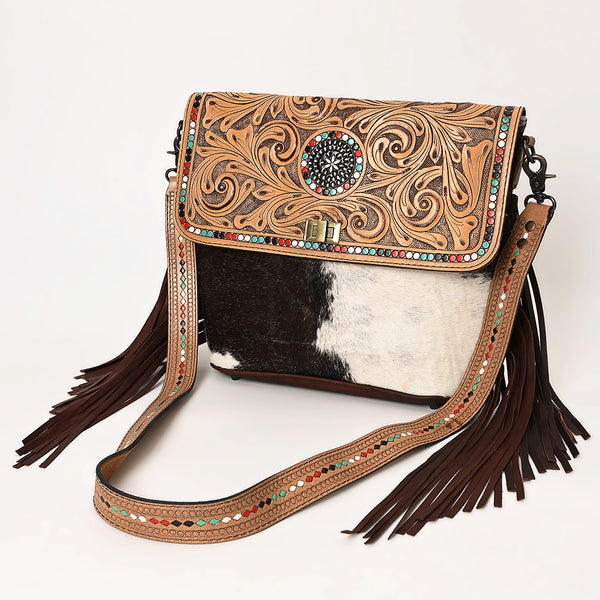 OHLAY OHG124 Cross Body Hand Tooled Hair-On Genuine Leather women bag by Hilason – Cowboy and equestrian accessories