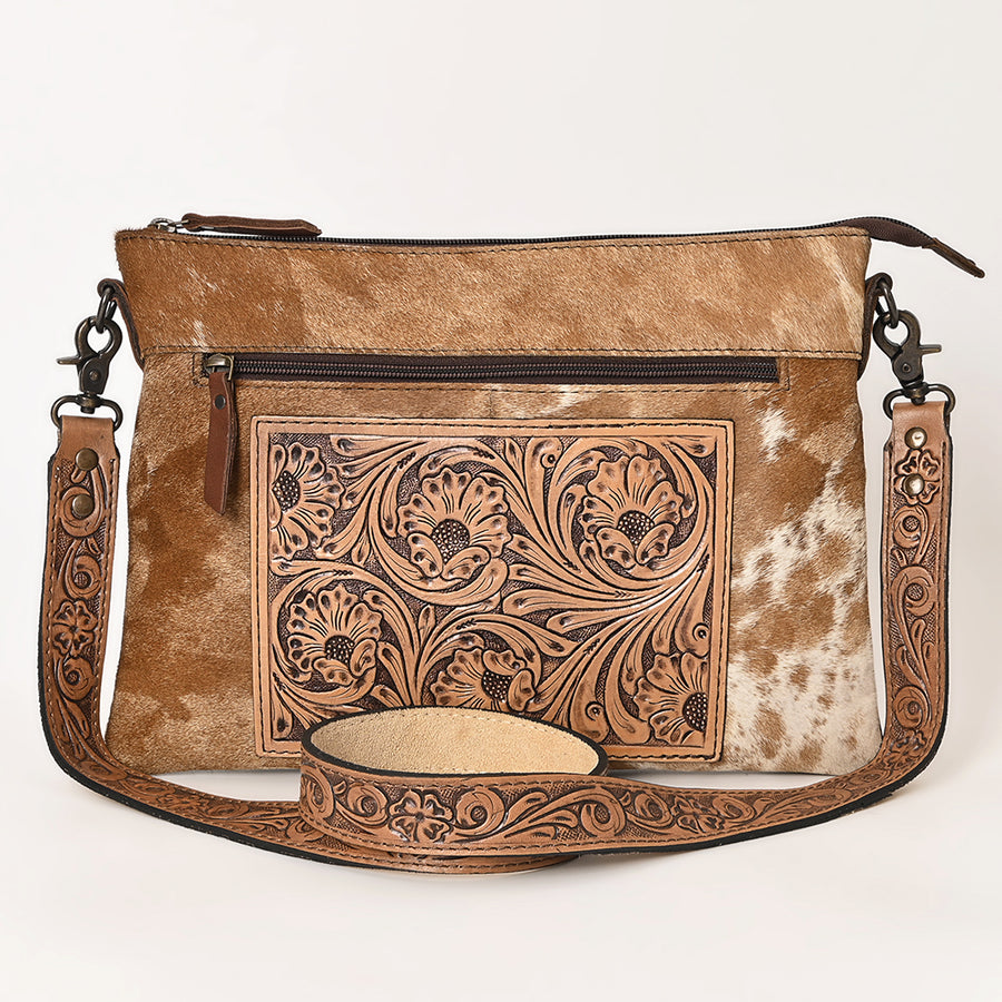 OHLAY Cross Body Hand Tooled Hair-On Genuine Leather Women Bag Western Handbag Purse | for