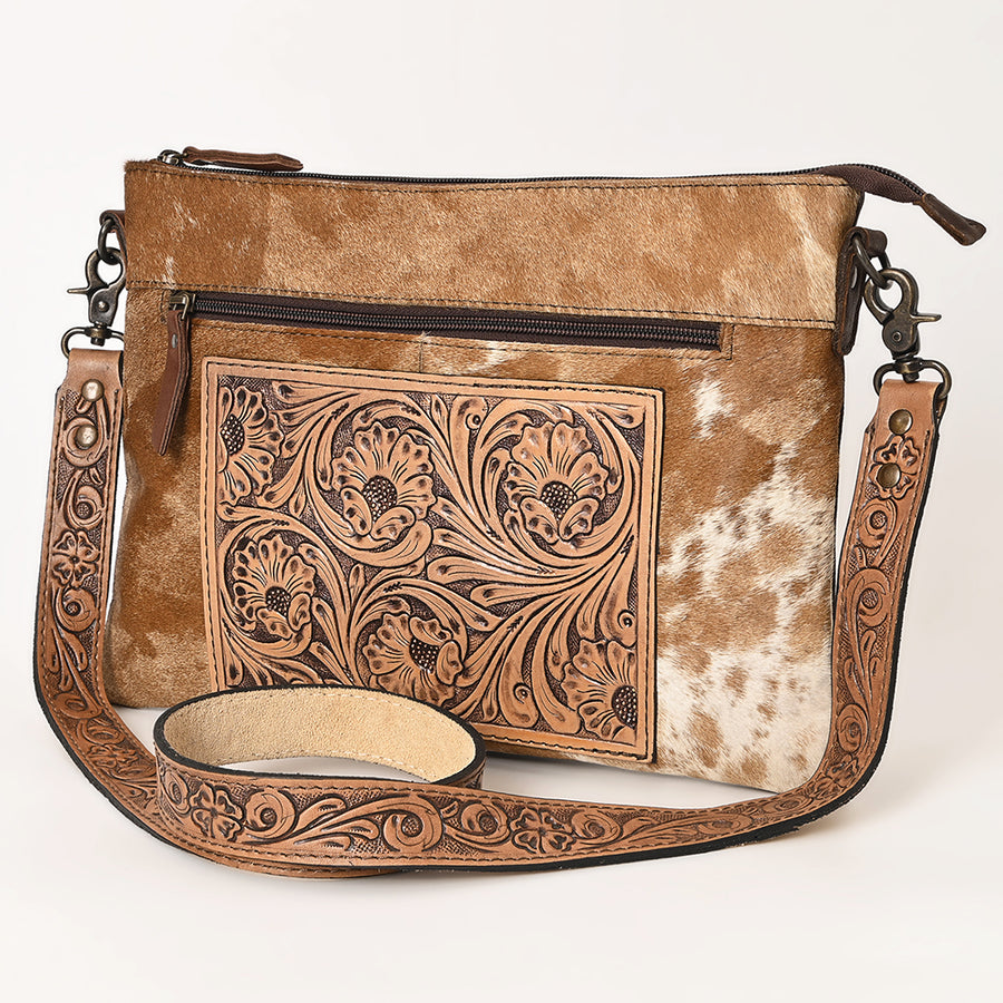 OHLAY OHG126 Cross Body Hand Tooled Hair-On Genuine Leather women bag by Hilason – Cowboy and equestrian accessories