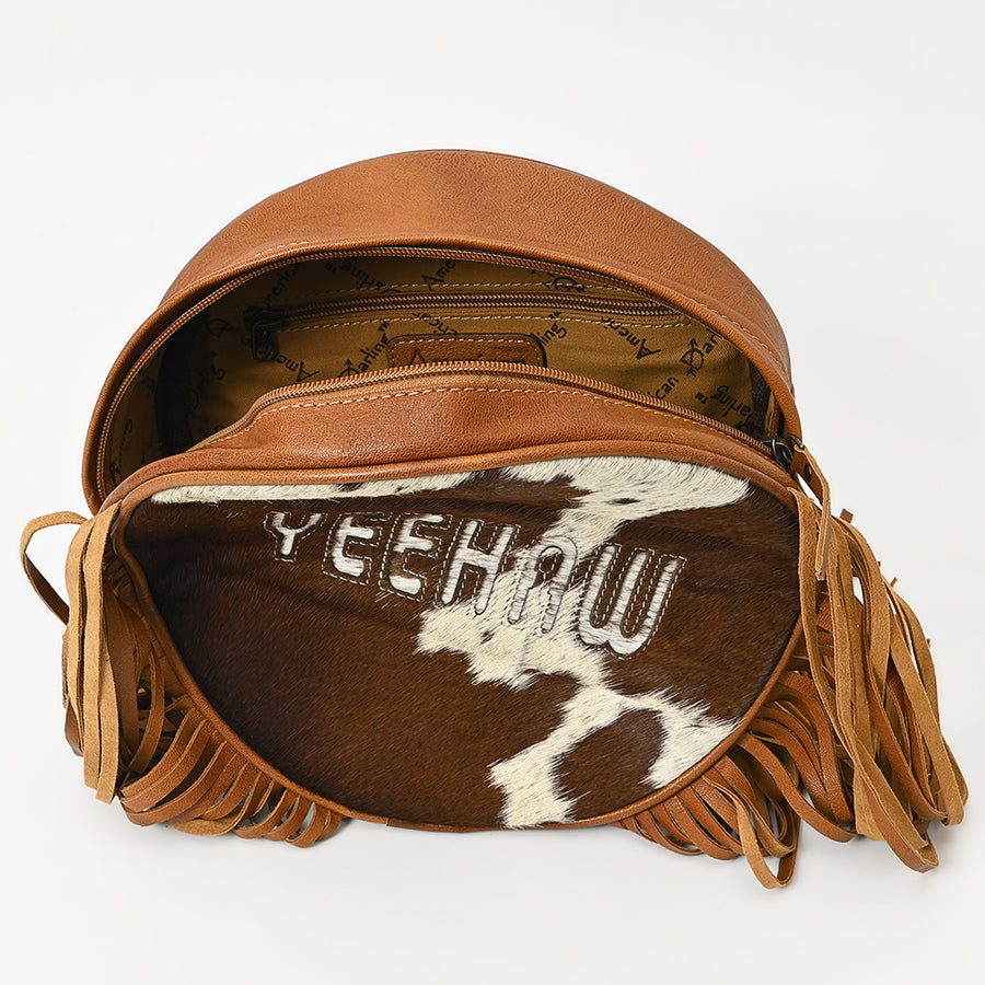American Darling Western Hair-On Cowhide Fringe Backpack Bag Genuine Leather Handmade Travel Festival Everyday Western Style Bag