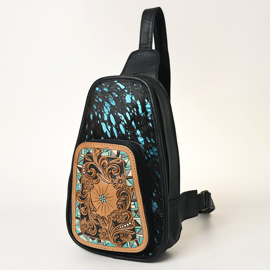 American Darling Floral Hand Tooled Bag | Hair on Cowhide Sling - Uhorse