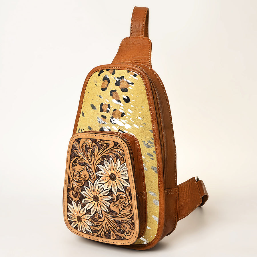 American Darling Floral Hand Tooled Bag | Hair on Cowhide Sling - Uhorse