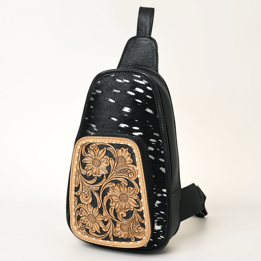 American Darling Floral Hand Tooled Bag | Hair on Cowhide Sling - Uhorse