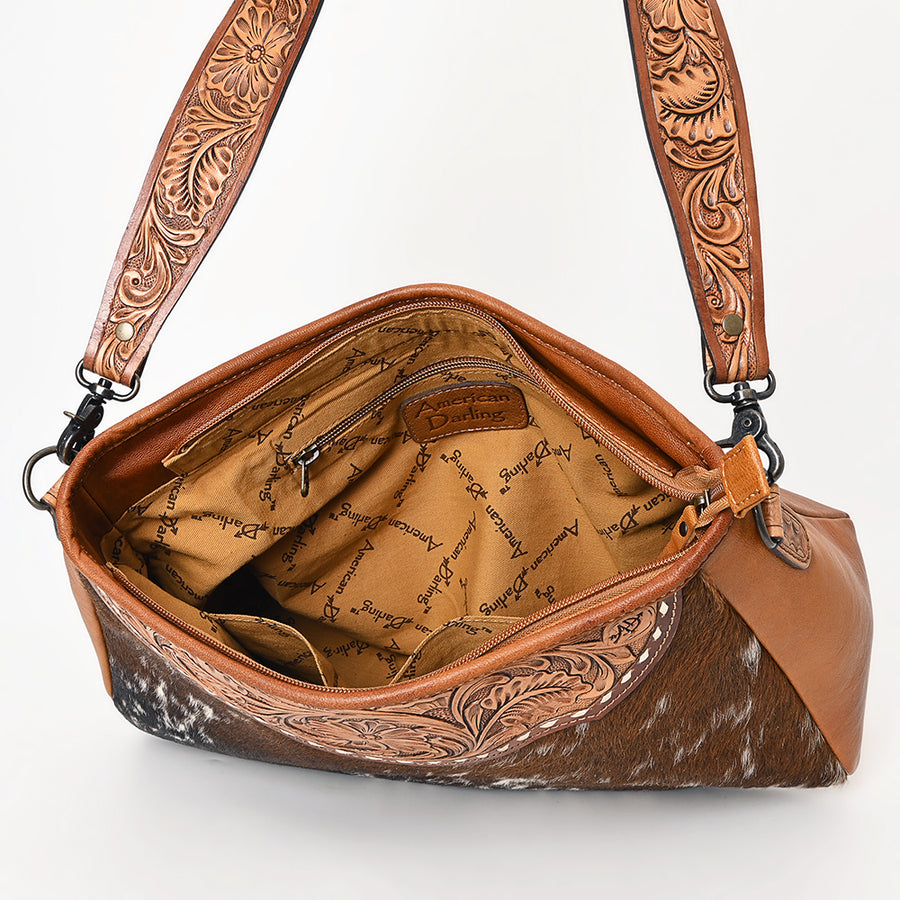 American Darling Western Cowhide Leather Crossbody Bag Hand-Tooled Floral Strap Genuine Leather Handmade Western Purse Everyday Shoulder Bag