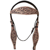 HILASON Western  Horse Leather Headstall & Breast Collar Set Floral Roughout Dark Brown