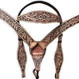 Tooled leather western headstall with floral design - Uhorse