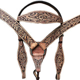 HILASON Western  Horse Leather Headstall & Breast Collar Set Floral Roughout Dark Brown