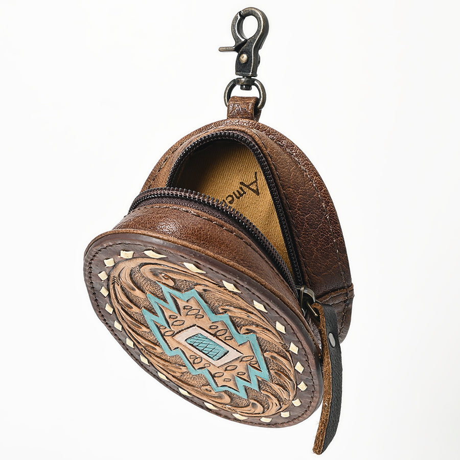 American Darling Western Wristlet Bag – Genuine Leather Hand-Tooled Design with Buckstitch & Secure Zip Closure