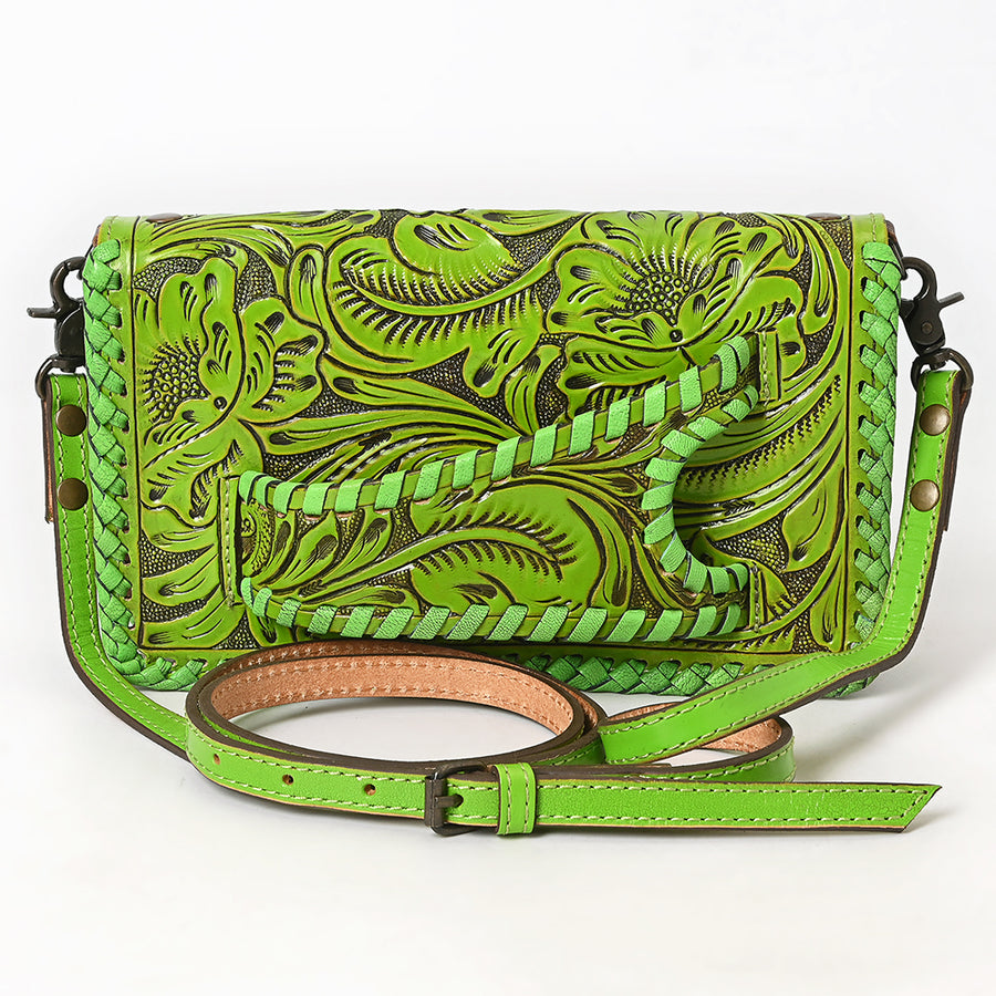 American Darling Western Hand-Tooled Leather Clutch Bag with Floral Carving and Premium Genuine Leather
