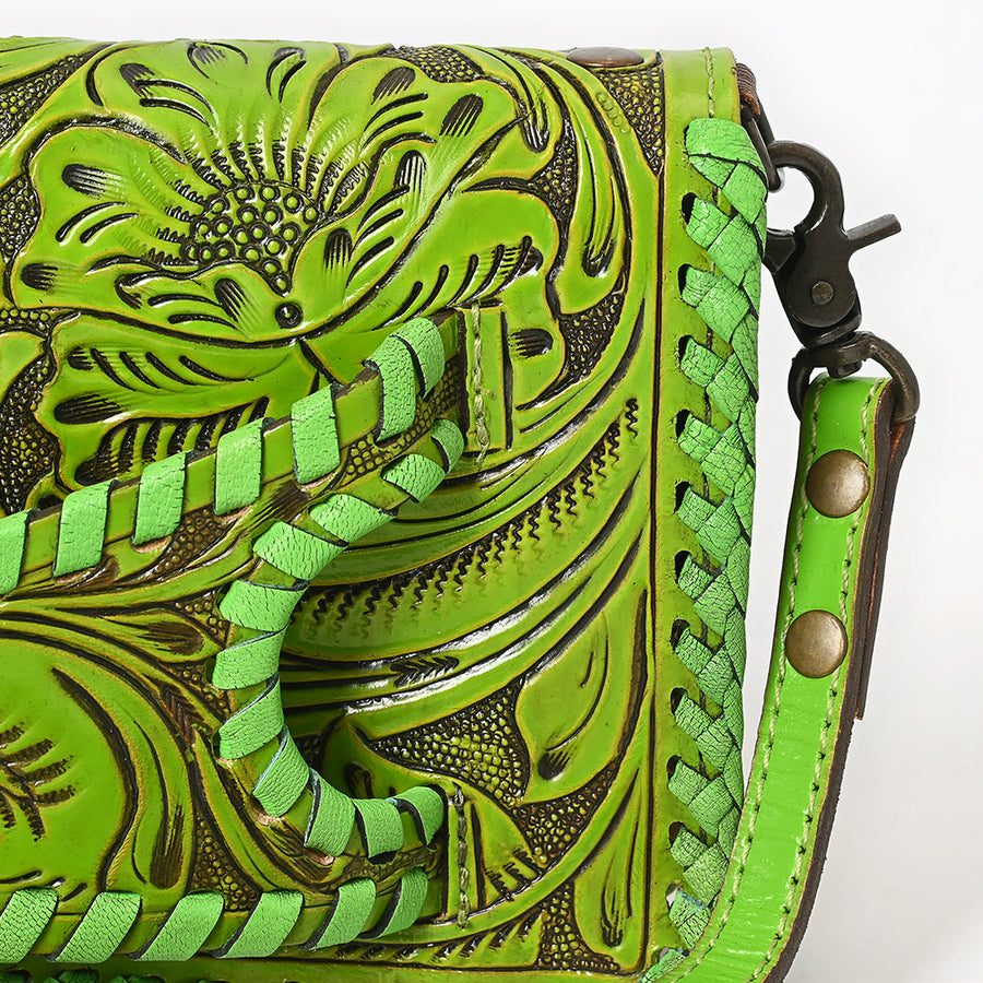 American Darling Western Hand-Tooled Leather Clutch Bag with Floral Carving and Premium Genuine Leather