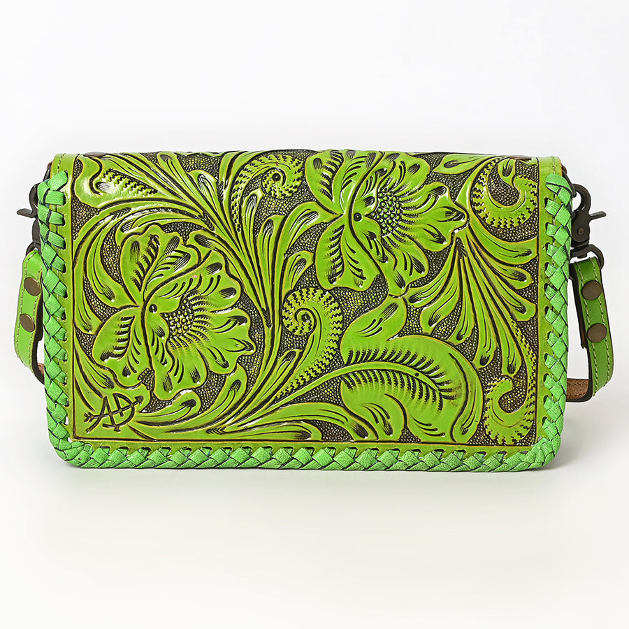 American Darling Western Hand-Tooled Leather Clutch Bag with Floral Carving and Premium Genuine Leather