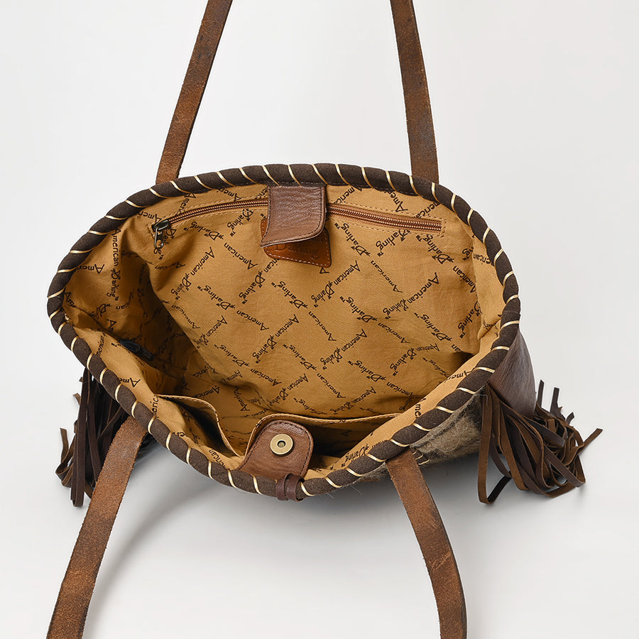 American Darling Hand-Woven Saddle Blanket Tote Bag – Genuine Leather Fringe Western Purse with Strap for Daily Use and Travel