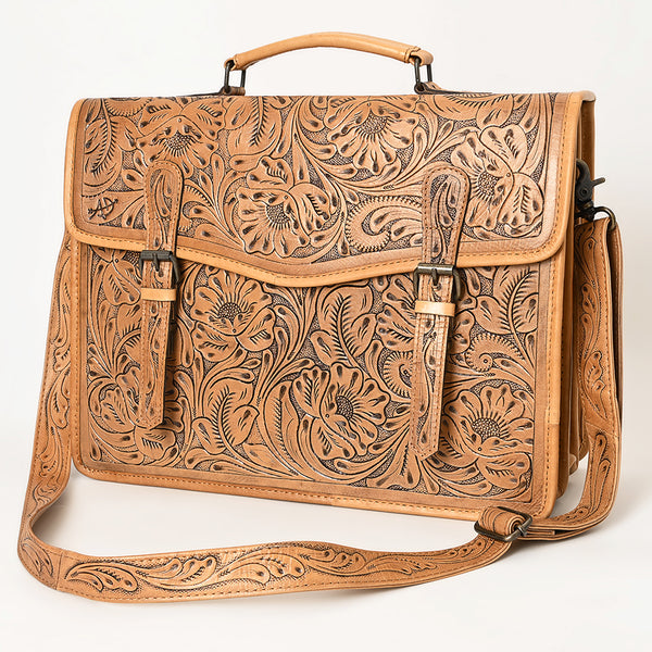 American Darling Western Genuine Leather Hand-Tooled Floral Briefcase Bag for Work and Travel - Uhorse