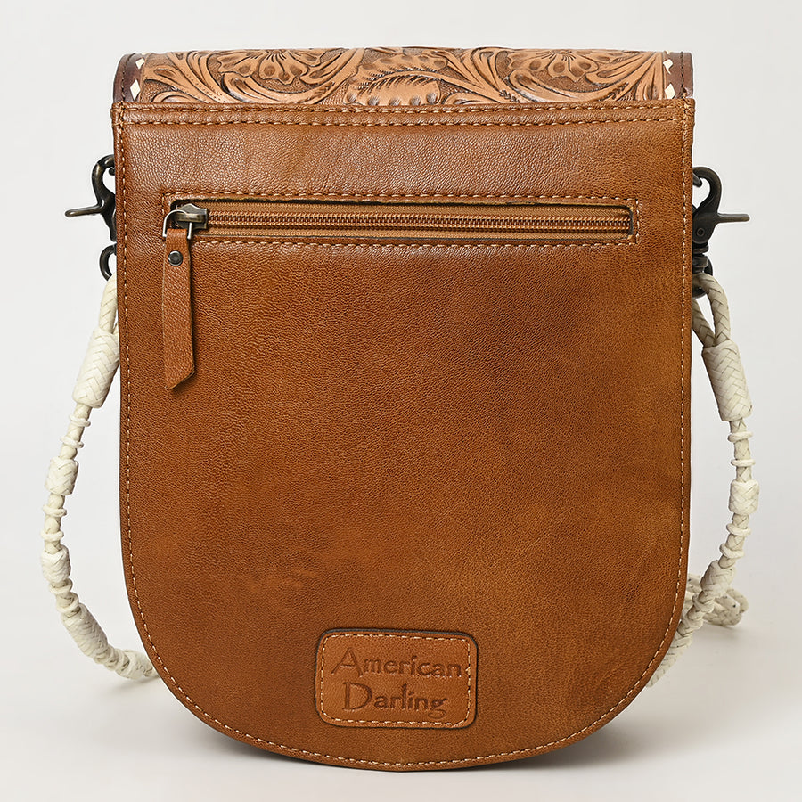 American Darling Hand-Tooled Western Leather Crossbody Bag | Genuine Leather Floral Carved Small Purse | 10in (H) X 14in (W) X 4.5in (D)