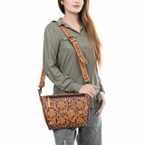 Hand-Tooled Western Leather Crossbody Bag – Genuine Leather Floral Carved Purse with Adjustable Strap | American Darling