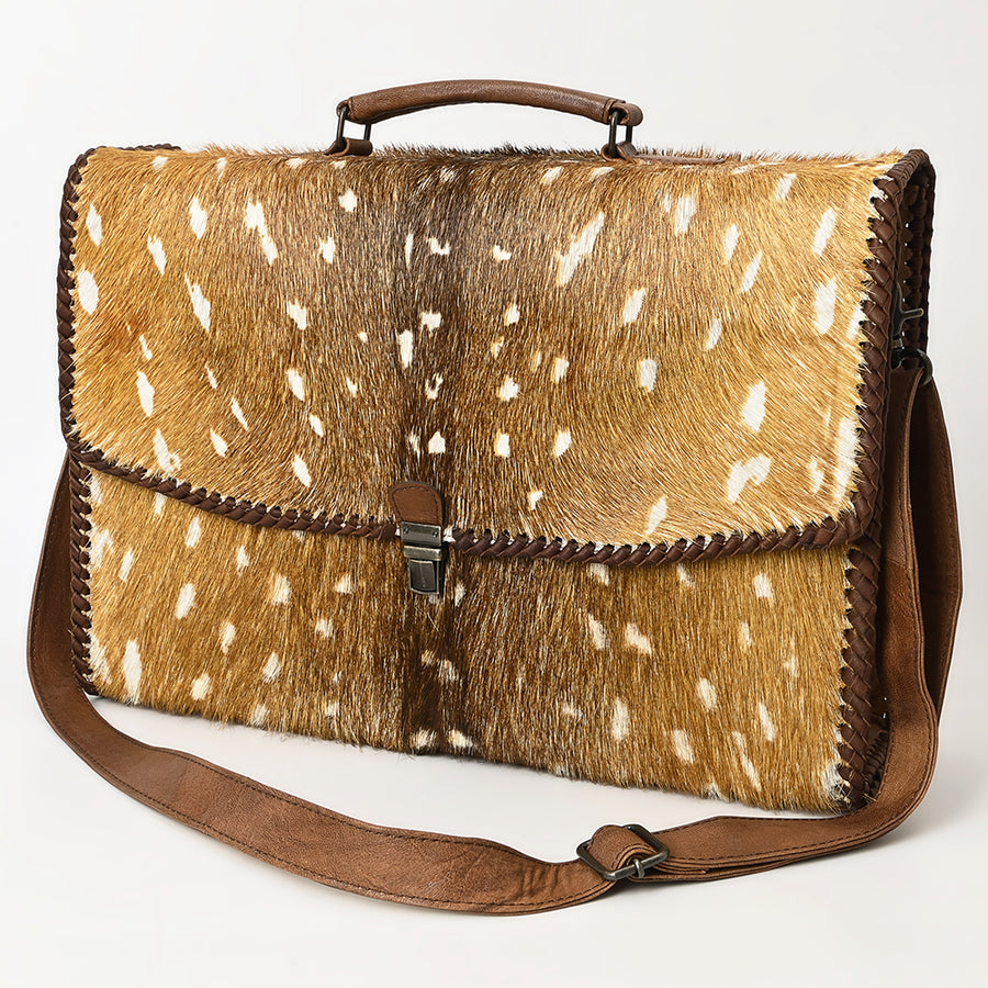 American Darling Hair-On Cowhide Western Leather Briefcase Bag | Genuine Leather Laptop Work Bag - Uhorse