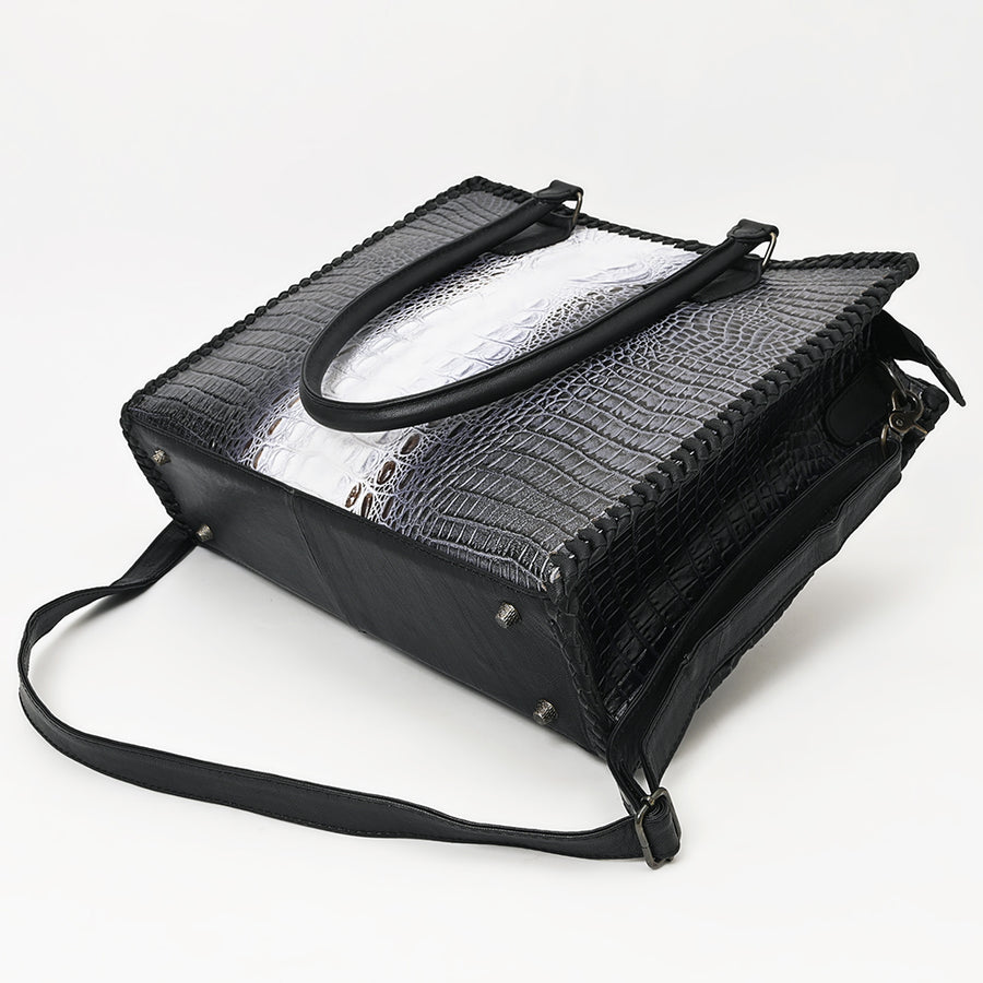 American Darling Western Tote Bag – Genuine Leather Crocodile Embossed Handcrafted Carryall with Dual Handles & Shoulder Strap