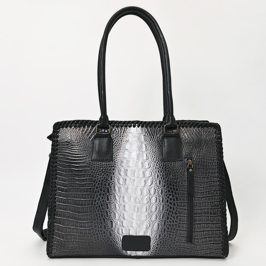 American Darling Western Tote Bag – Genuine Leather Crocodile Embossed Handcrafted Carryall with Dual Handles & Shoulder Strap