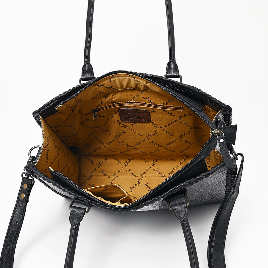 American Darling Western Tote Bag – Genuine Leather Crocodile Embossed Handcrafted Carryall with Dual Handles & Shoulder Strap