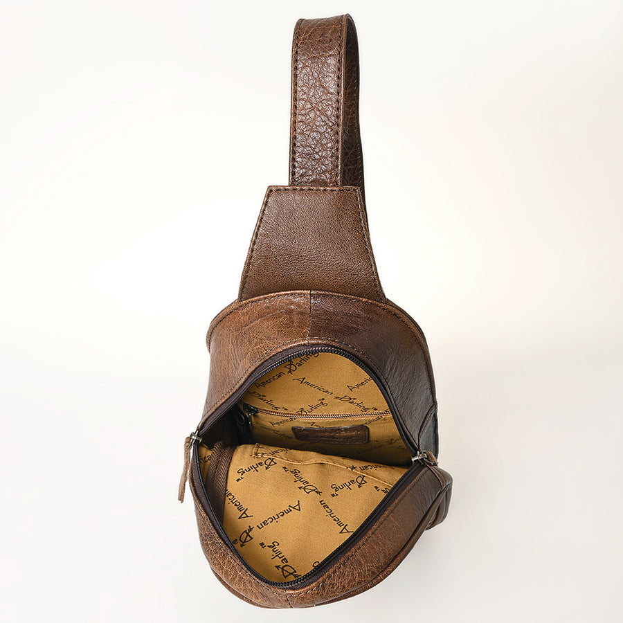 American Darling Hand-Tooled Leather Sling Bag – Genuine Leather Floral Carved Western Crossbody | 13in (H) X 8in (W) X 3in (D)