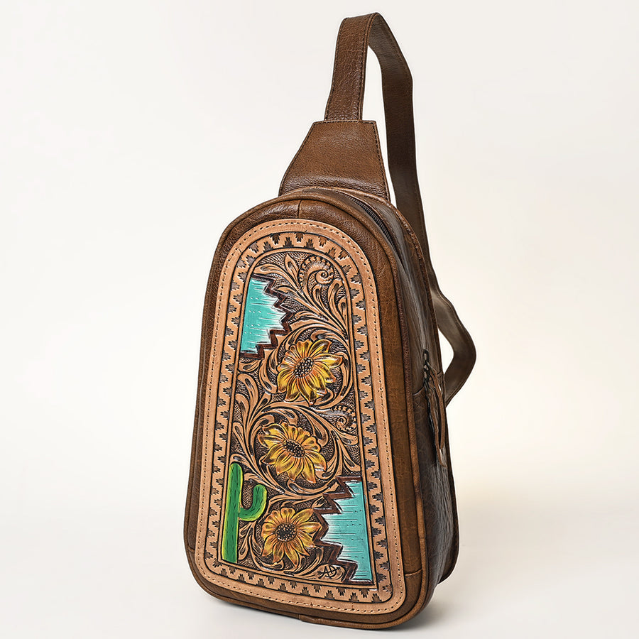 American Darling Hand-Tooled Western Leather Sling Bag | Genuine Leather Floral Carved Crossbody - Uhorse