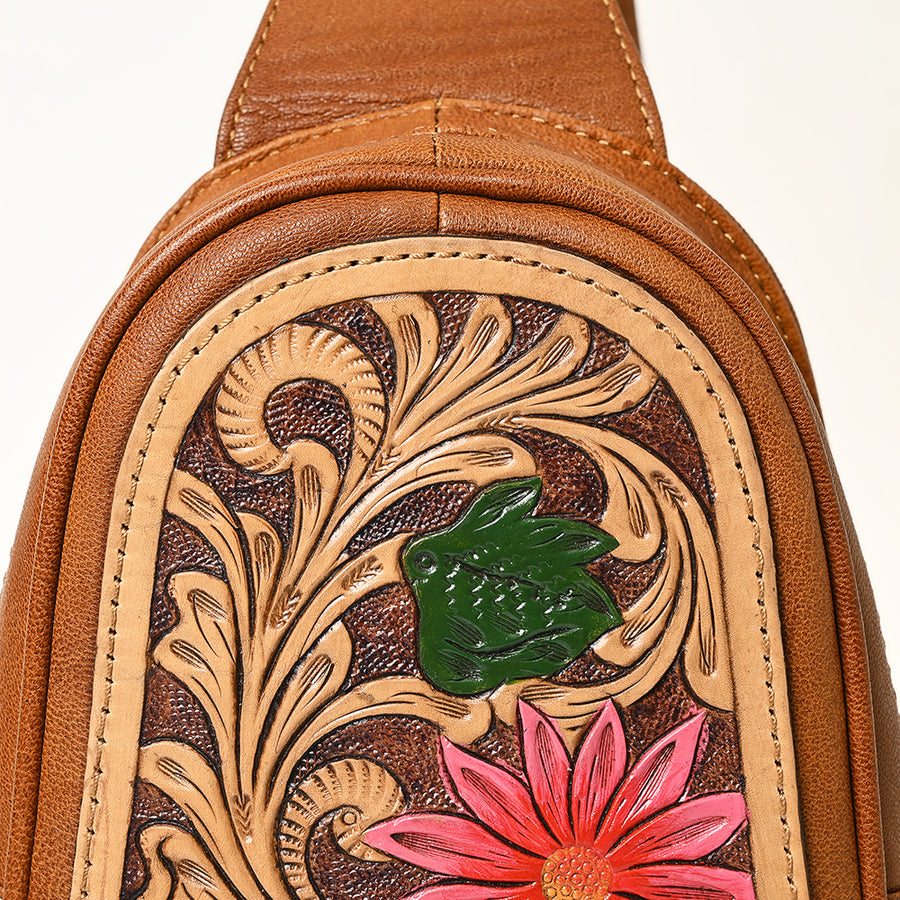 American Darling Hand-Tooled Leather Sling Bag – Genuine Leather Floral Carved Western Crossbody | 13in (H) X 8in (W) X 3in (D)