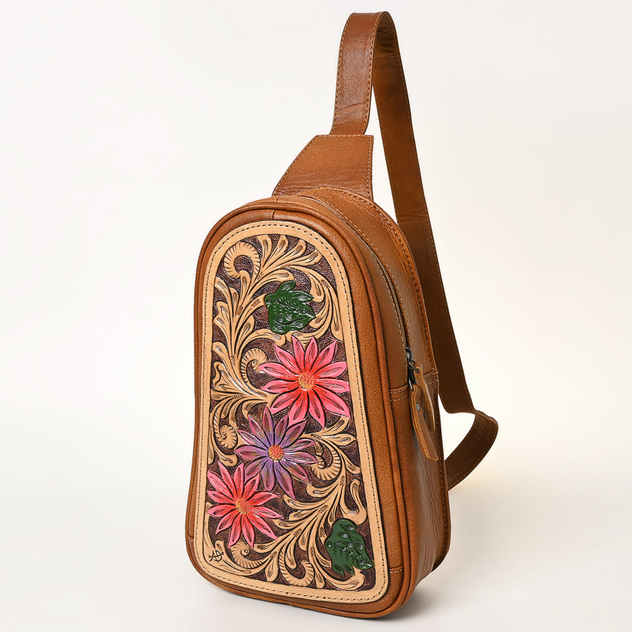 American Darling Hand-Tooled Western Leather Sling Bag | Genuine Leather Floral Carved Crossbody - Uhorse