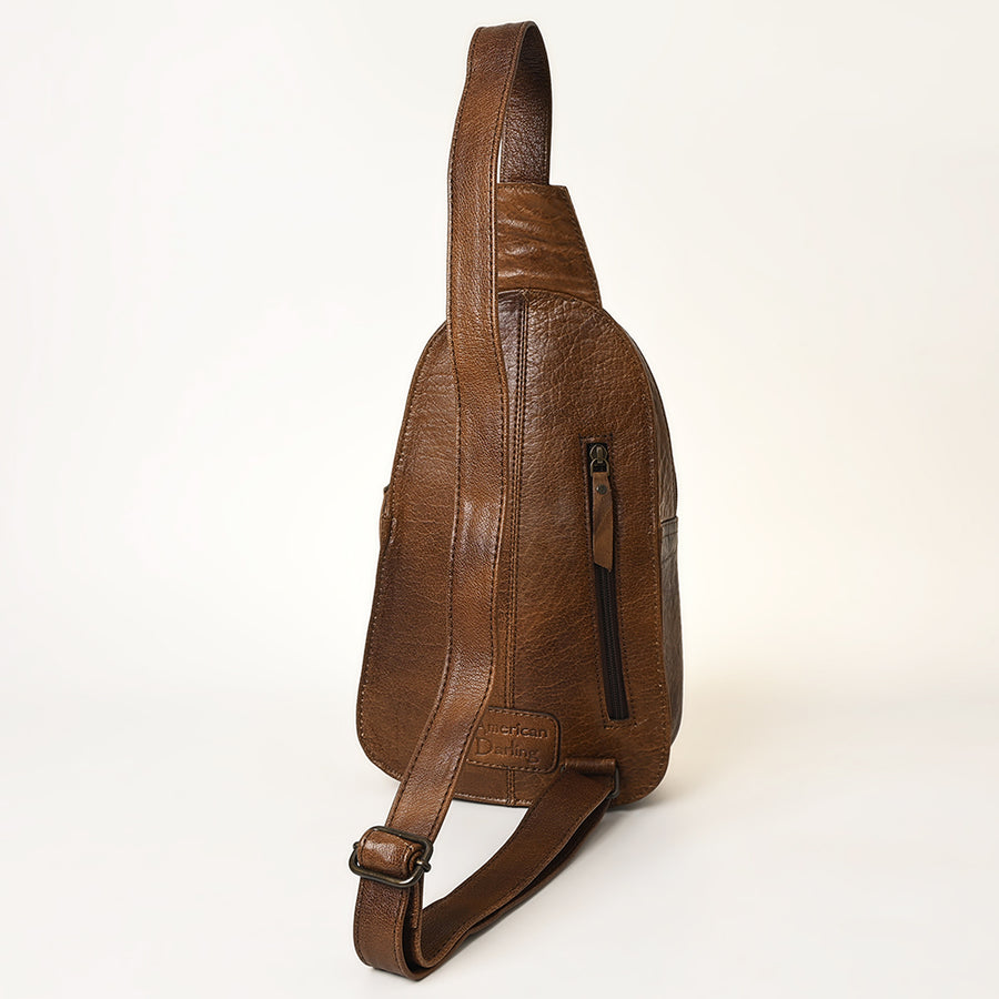 American Darling Hand-Tooled Leather Sling Bag – Genuine Leather Floral Carved Western Crossbody | 13in (H) X 8in (W) X 3in (D)