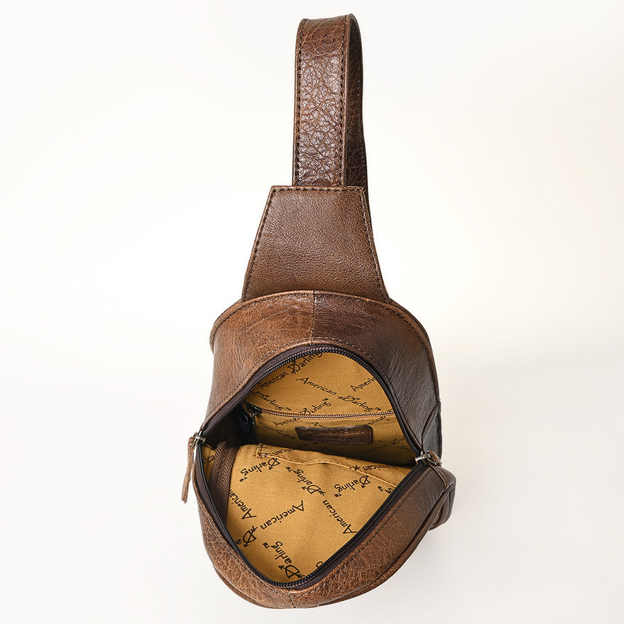 American Darling Hand-Tooled Leather Sling Bag – Genuine Leather Floral Carved Western Crossbody | 13in (H) X 8in (W) X 3in (D)
