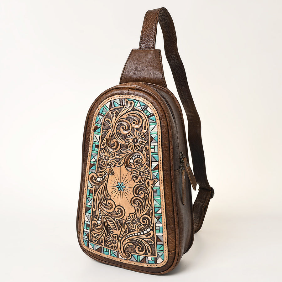 American Darling Hand-Tooled Western Leather Sling Bag | Genuine Leather Floral Carved Crossbody - Uhorse