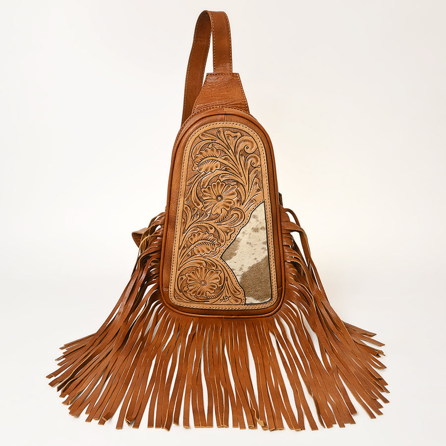 American Darling Hand-Tooled Leather Sling Bag – Genuine Leather Floral Carved Western Crossbody | 13in (H) X 8in (W) X 3in (D)