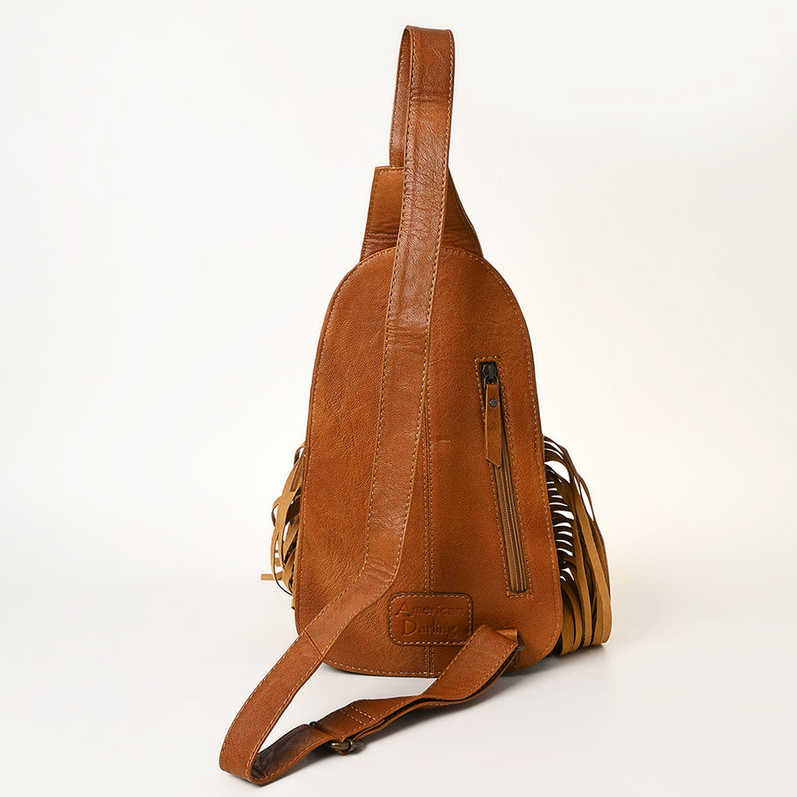 American Darling Hand-Tooled Leather Sling Bag – Genuine Leather Floral Carved Western Crossbody | 13in (H) X 8in (W) X 3in (D)