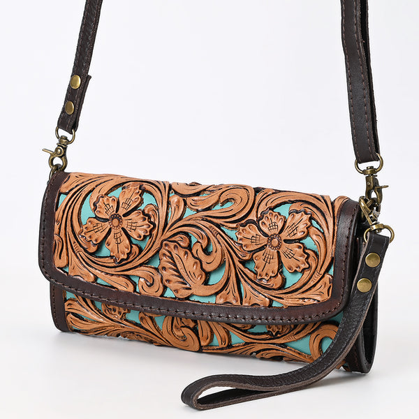 American Darling Western Leather Hand Tooled Floral Carved Small Cross body Bag - Uhorse