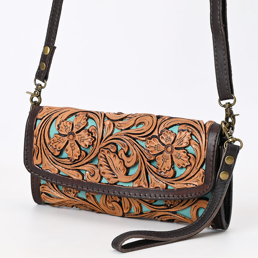 American Darling Western Leather Hand Tooled Floral Carved Small Cross body Bag - Uhorse
