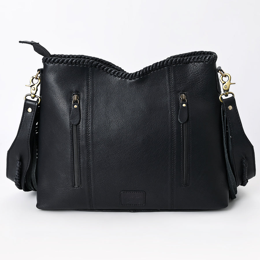 American Darling Western Leather Hobo Bag - Full Grain Leather Hand Tooled Floral Carved Hair-On Cowhide Purse With Fringes