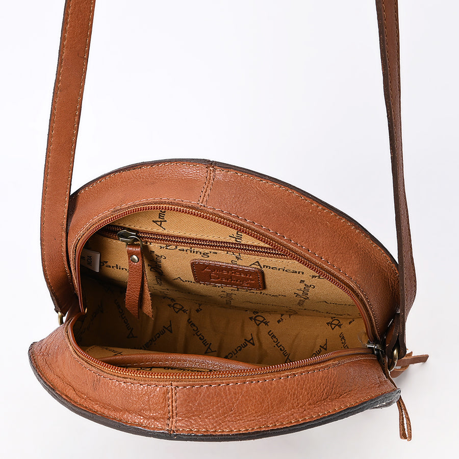 American Darling Western Leather Canteen Bag - Eco-Friendly Vegetable Tanned Full Grain Leather Hand Tooled Floral Carved Tassel Purse