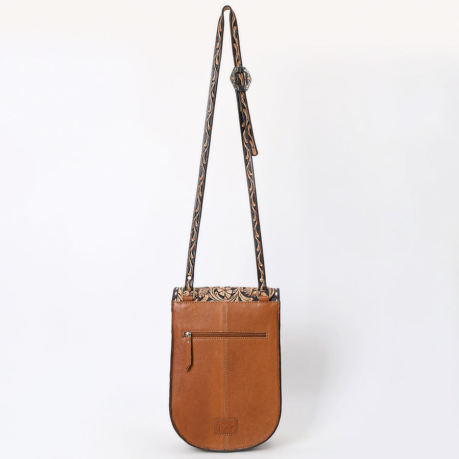 American Darling Western Leather Messenger Bag - Eco-Friendly Vegetable Tanned Full Grain Leather Hand Tooled Floral Carved Purse