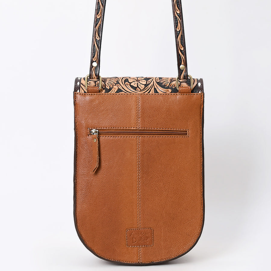 American Darling Western Leather Messenger Bag - Eco-Friendly Vegetable Tanned Full Grain Leather Hand Tooled Floral Carved Purse